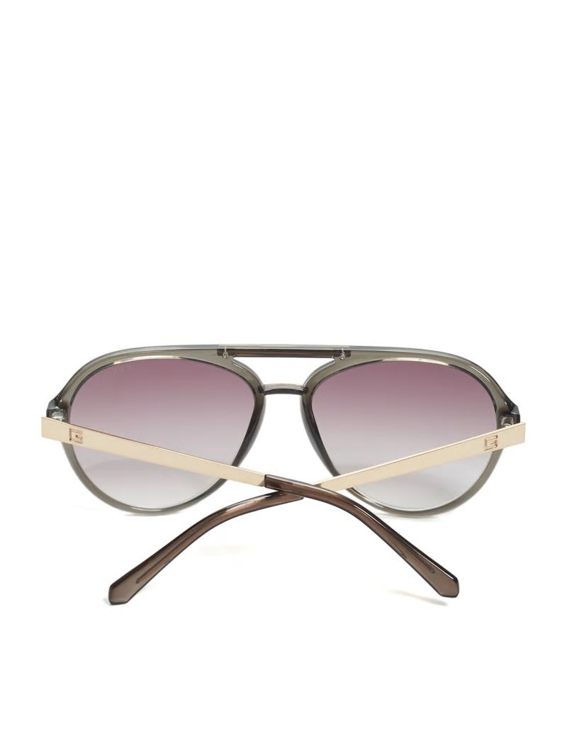 Guess Samuel Logo Aviator Sunglasses - Matte Crystal Grey Frame