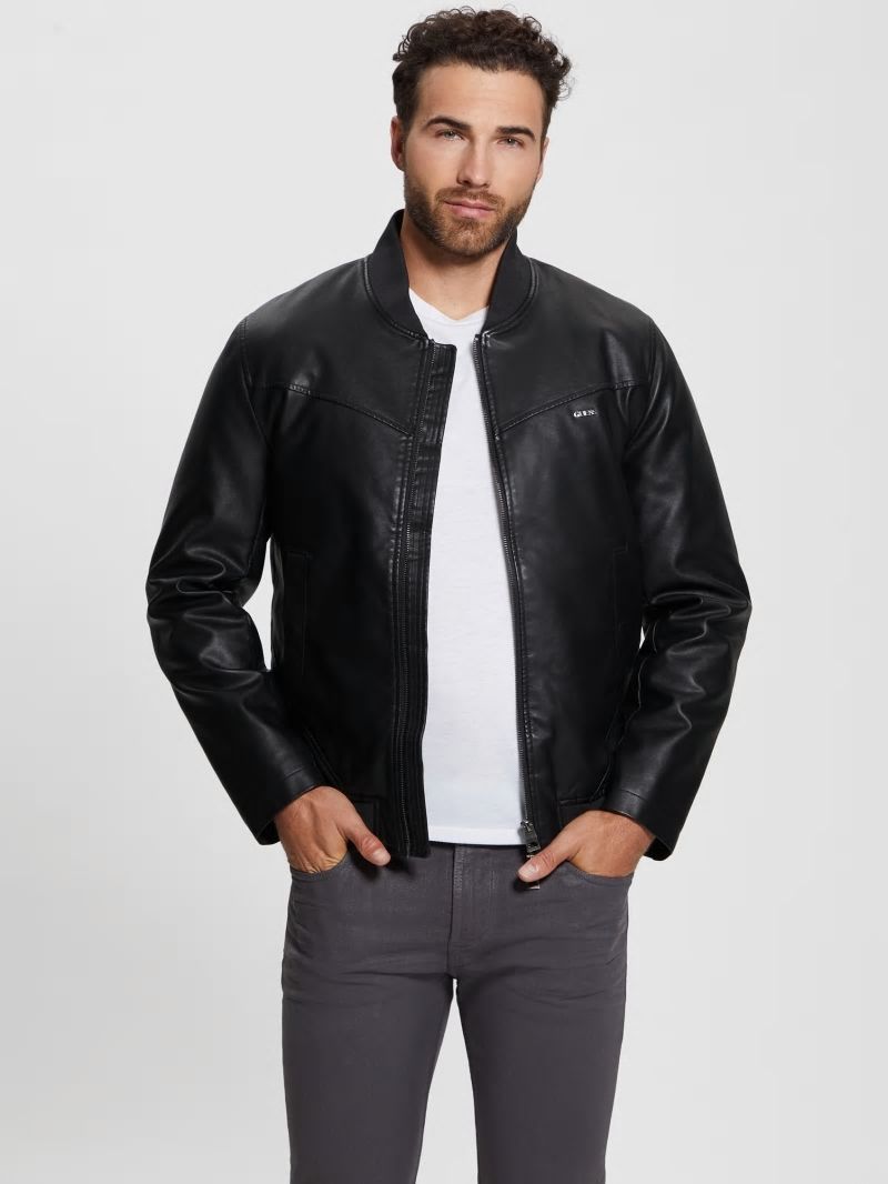 Guess Faux-Leather Aviator Jacket - Black Guess Faux-Leather Aviator Jacket - Black