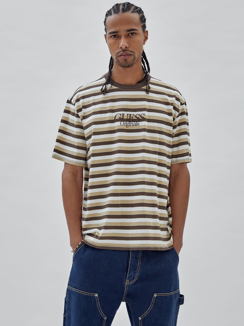 Guess GUESS Originals Eco Striped Tee - Coarse Brown Multi Guess GUESS Originals Eco Striped Tee - Coarse Brown Multi