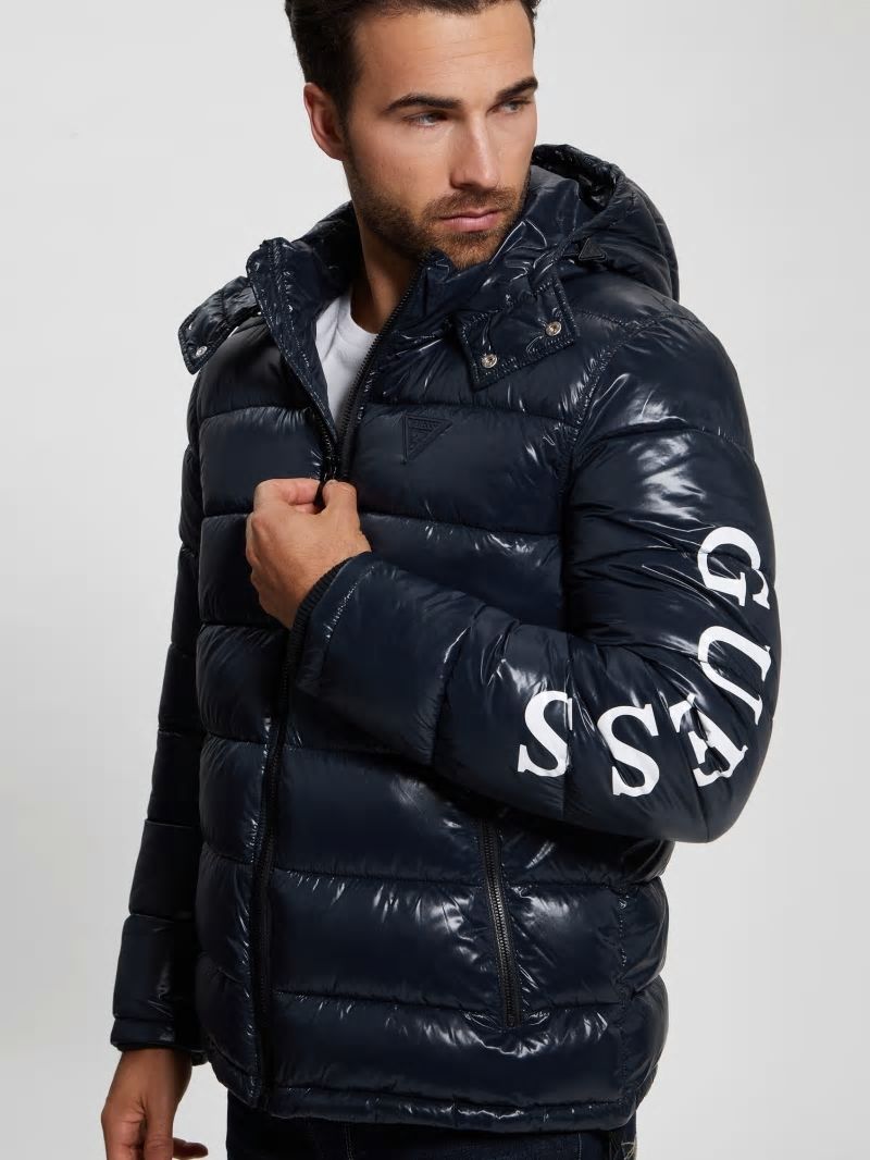 Guess Shiny Hooded Puffer Jacket - Bleu éLéGant Guess Shiny Hooded Puffer Jacket - Bleu éLéGant