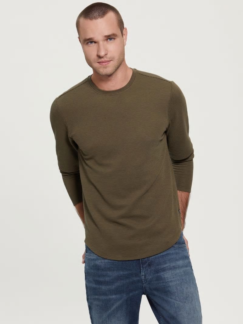 Guess Textured Jersey Long-Sleeve Tee - Army Olive Guess Textured Jersey Long-Sleeve Tee - Army Olive