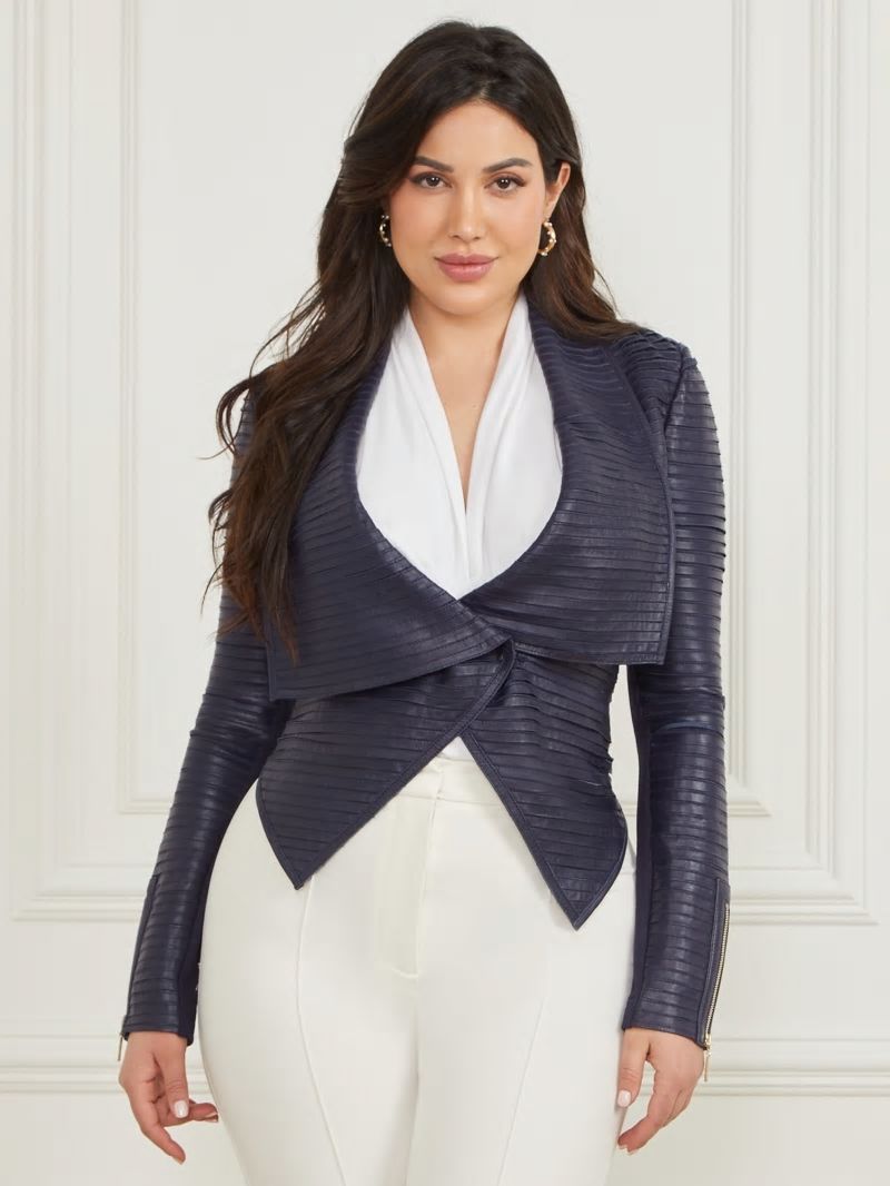 Guess Shayna Drape Leather Jacket - Cave Blue Multi Guess Shayna Drape Leather Jacket - Cave Blue Multi