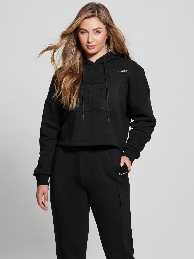 Guess Eco GJ Cropped Fleece Hoodie - Black Guess Eco GJ Cropped Fleece Hoodie - Black