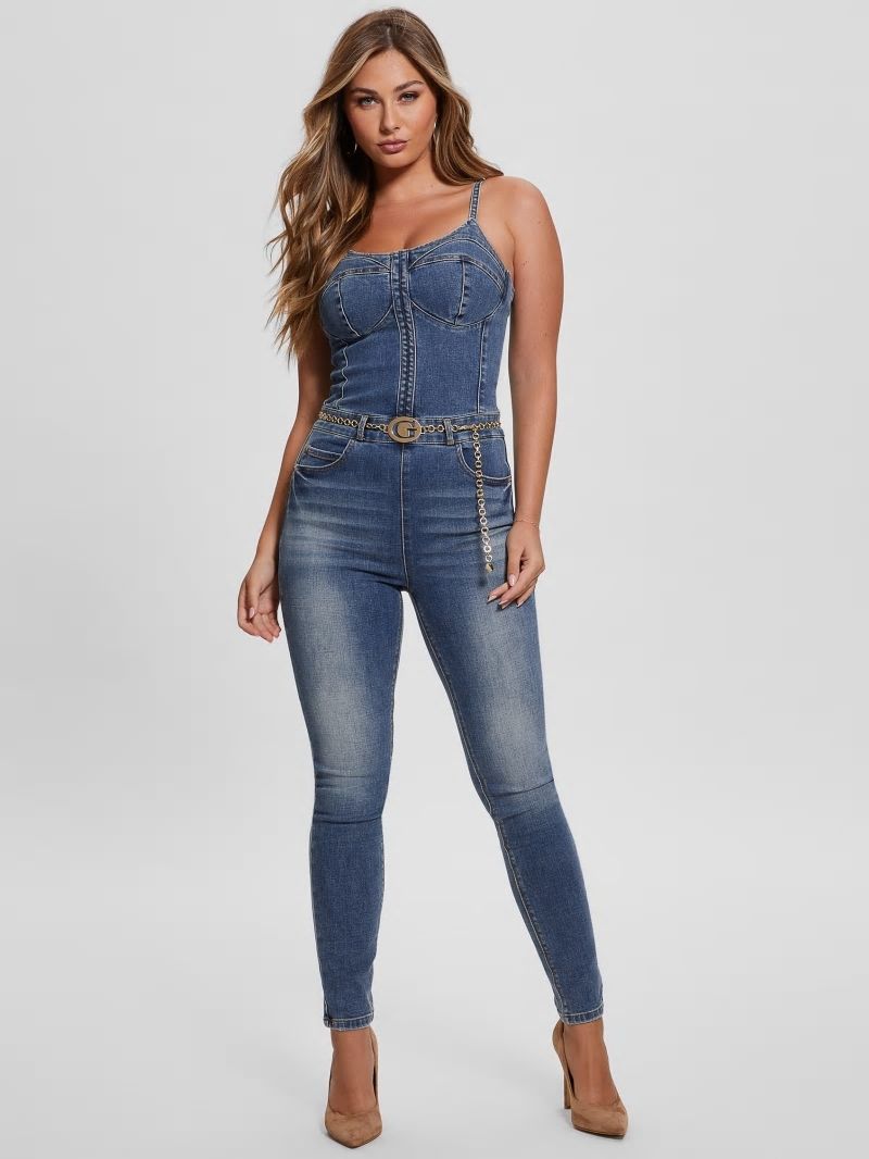Guess Chain G-Belt Denim Jumpsuit - Lunar Blue Wash Guess Chain G-Belt Denim Jumpsuit - Lunar Blue Wash