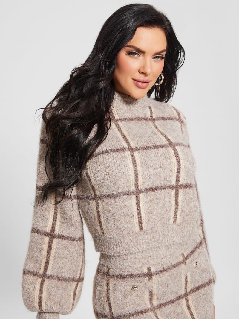 Guess Nadia Plaid Sweater - Natural Siena Multi Guess Nadia Plaid Sweater - Natural Siena Multi