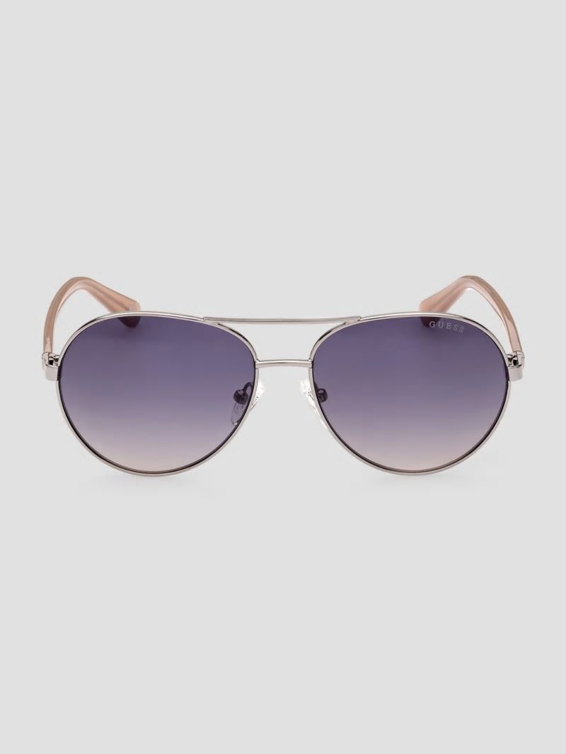 Guess Gold-Tone Aviator Sunglasses - Silver Guess Gold-Tone Aviator Sunglasses - Silver