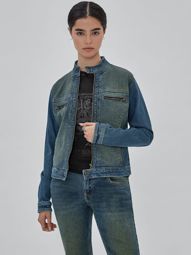 Guess GUESS Originals Moto Zip Up Jacket - Go Tinted Medium Wash Guess GUESS Originals Moto Zip Up Jacket - Go Tinted Medium Wash