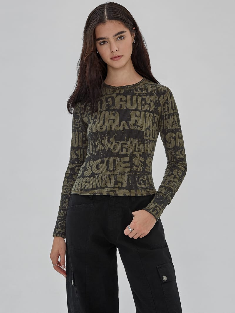 Guess GUESS Originals Waffle-Knit Top - Jet Black Multi Guess GUESS Originals Waffle-Knit Top - Jet Black Multi