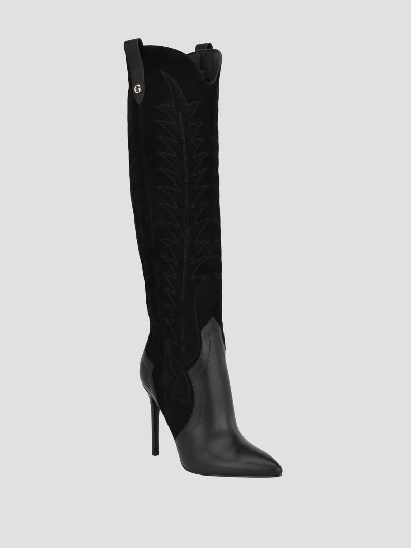 Guess Skylia Over-the-Knee Suede Western Boots - Black 001 Guess Skylia Over-the-Knee Suede Western Boots - Black 001