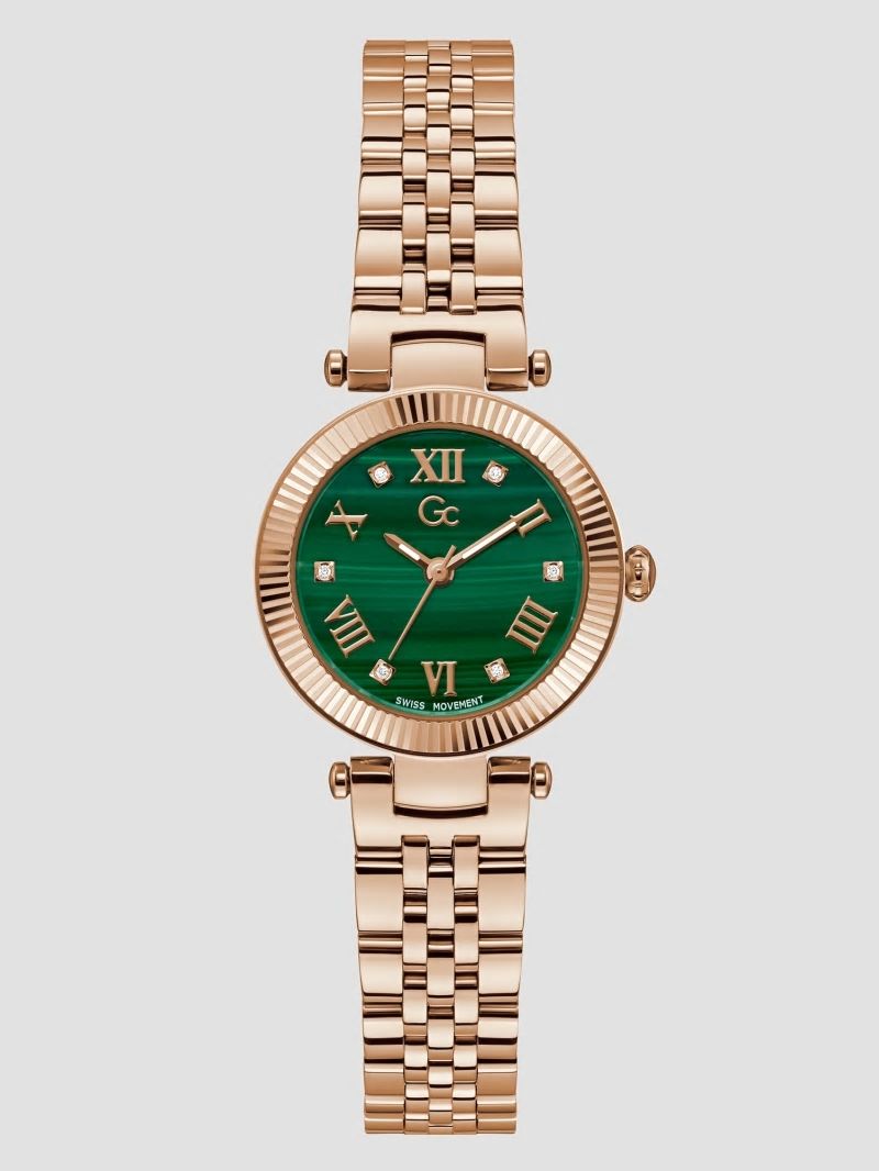 Guess Gc Malachite Gemstone Analog Watch - Rose Gold Guess Gc Malachite Gemstone Analog Watch - Rose Gold
