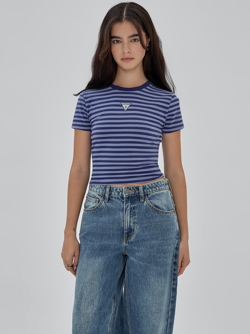 Guess GUESS Originals Core Striped Baby Tee - Prism Violet Multi Guess GUESS Originals Core Striped Baby Tee - Prism Violet Multi