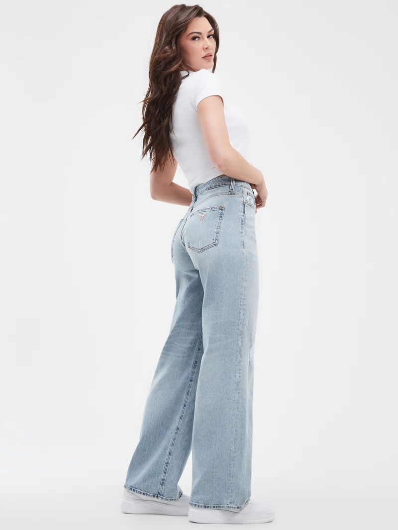 Guess Eco Distressed High-Rise Wide Leg Jeans - Moonstone Blue Guess Eco Distressed High-Rise Wide Leg Jeans - Moonstone Blue