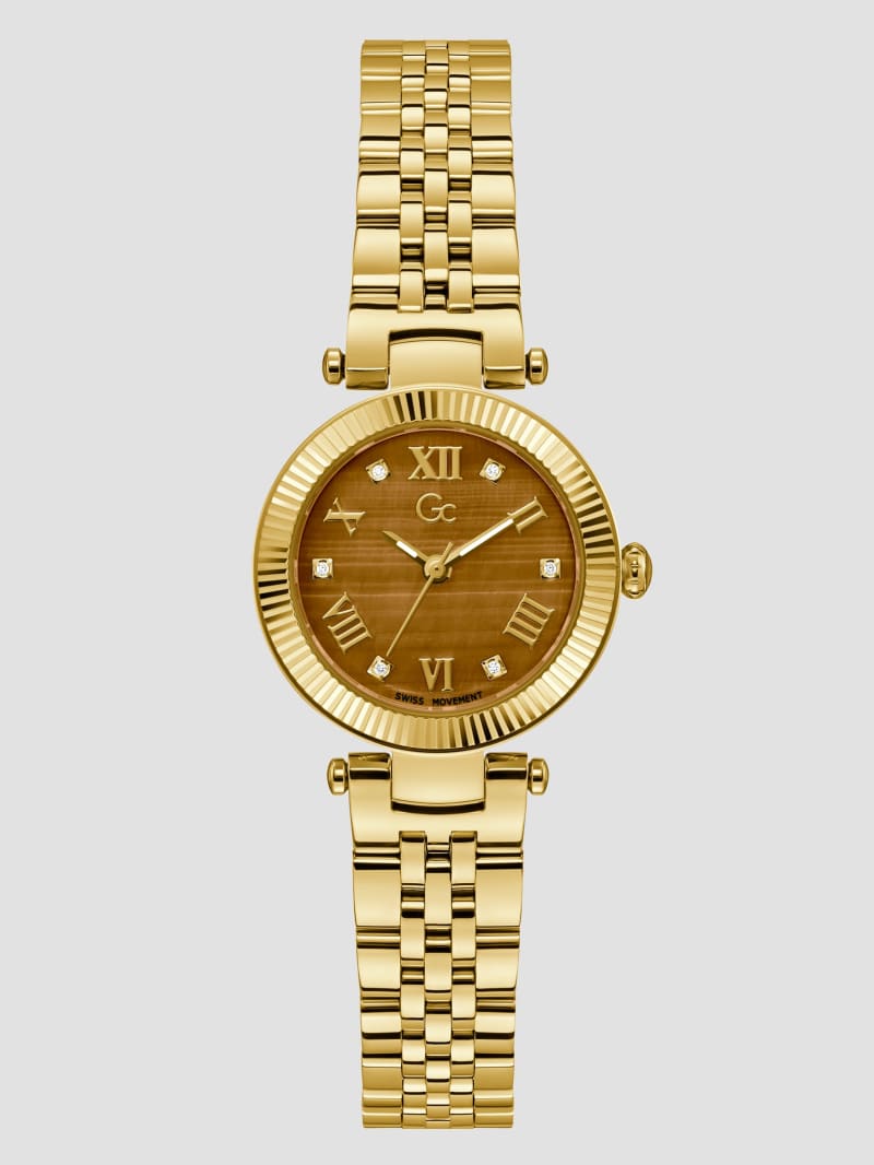 Guess Gc Tiger's Eye Gemstone Analog Watch - Gold Guess Gc Tiger's Eye Gemstone Analog Watch - Gold