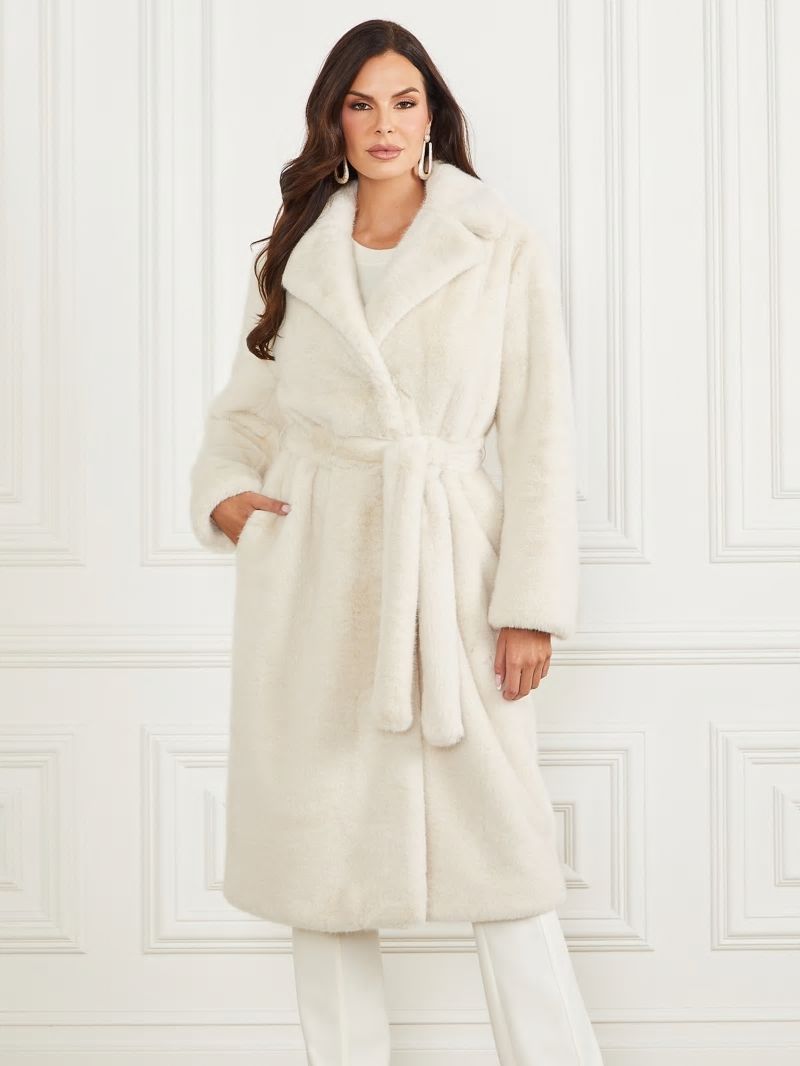 Guess Tania Faux-Fur Coat - Pale Pearl Multi Guess Tania Faux-Fur Coat - Pale Pearl Multi
