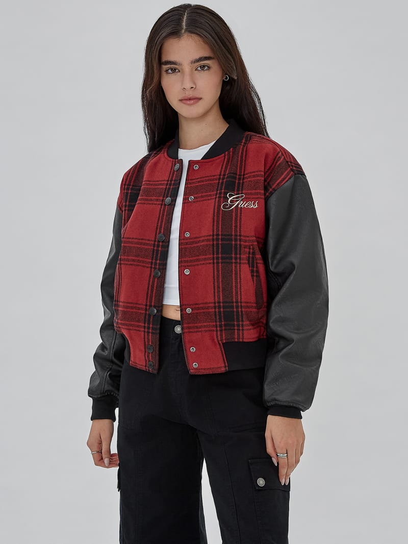 Guess GUESS Originals Plaid Varsity Jacket - Jet Black Multi Guess GUESS Originals Plaid Varsity Jacket - Jet Black Multi