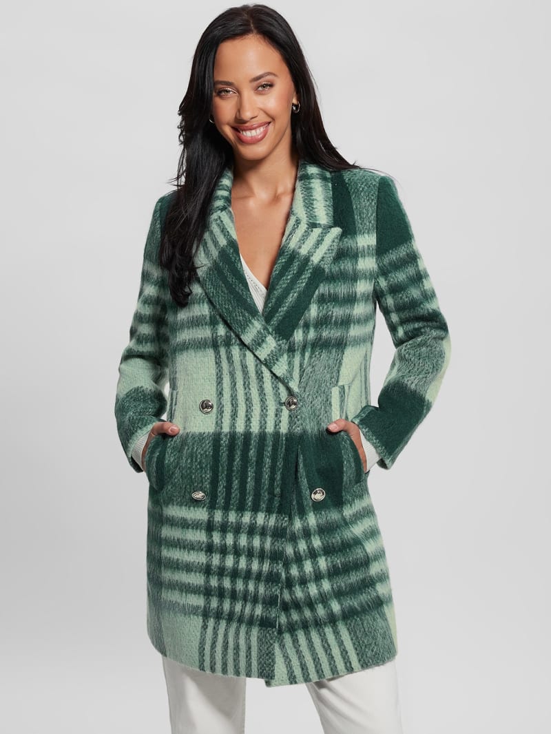 Guess Ramona Plaid Coat - Green Check Guess Ramona Plaid Coat - Green Check