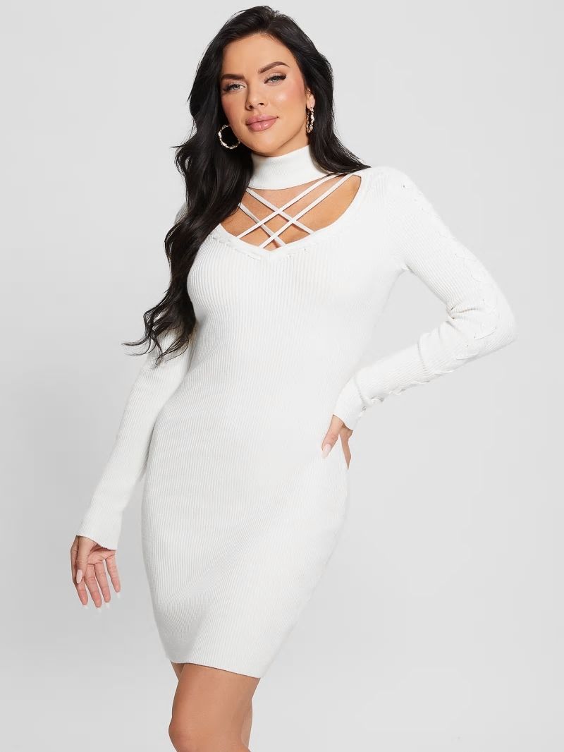 Guess Eco Dylan Mock Neck Cutout Dress - Dove White Guess Eco Dylan Mock Neck Cutout Dress - Dove White