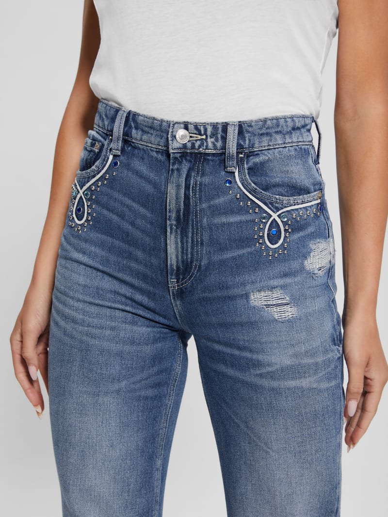 Guess 80s Embellished Distressed Straight Jeans - Wild Heart Guess 80s Embellished Distressed Straight Jeans - Wild Heart