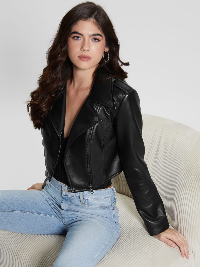 Guess Rochelle Faux-Leather Moto Jacket - Black Guess Rochelle Faux-Leather Moto Jacket - Black
